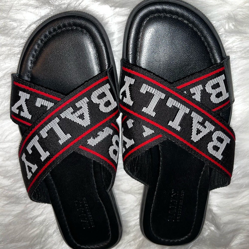 BALLY BONKS WEBBING LOGO CRISS CROSS MEN'S SLIDE SANDALS Sz. 7US/6EU/40FR